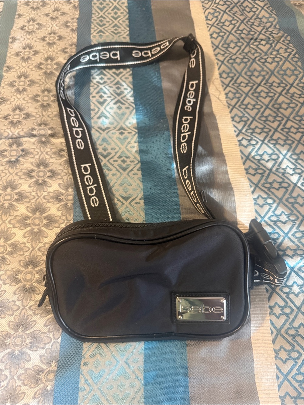 bebe Black Logo Strap Crossbody Belt Bag
